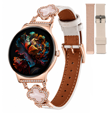 Hibousee Smartwatch voor Dames met Bluetooth Bellen, Gezondheid & Fitness Tracker – Stappenteller, Hartslagmeter, Slaapmonitor – iOS & Android - Incl 3 bandjes