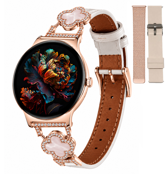 Hibousee Smartwatch voor Dames met Bluetooth Bellen, Gezondheid & Fitness Tracker – Stappenteller, Hartslagmeter, Slaapmonitor – iOS & Android - Incl 3 bandjes