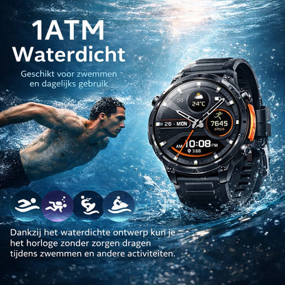 Hibousee Smartwatch Heren & Dames met Belfunctie – 100+ Sportmodi – Hartslagmeter – Waterdicht – Fitness Tracker – Zaklamp – Geschikt voor iOS & Android – 2 Bandjes