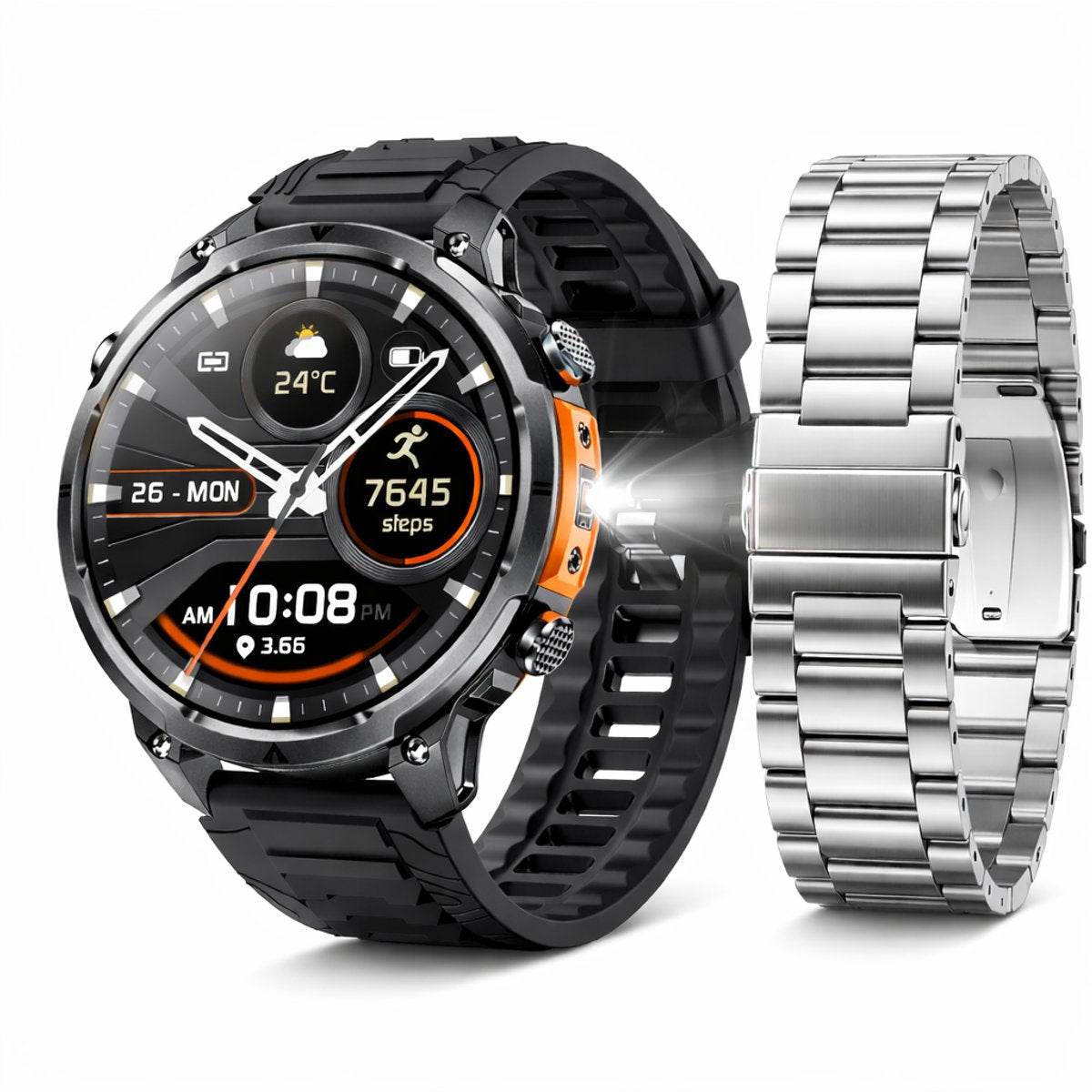 Hibousee Smartwatch Heren & Dames met Belfunctie – 100+ Sportmodi – Hartslagmeter – Waterdicht – Fitness Tracker – Zaklamp – Geschikt voor iOS & Android – 2 Bandjes