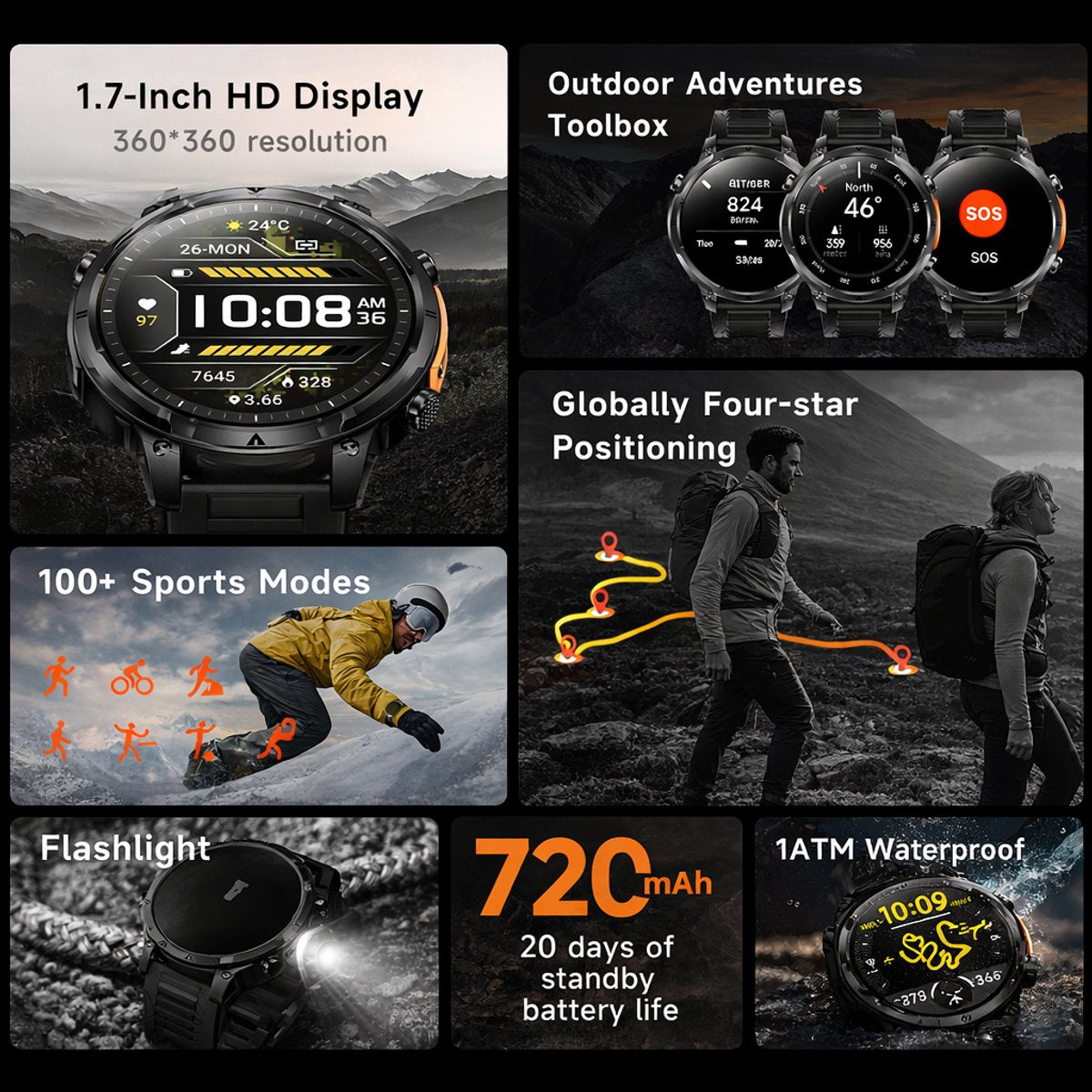 Hibousee Smartwatch Heren & Dames met Belfunctie – 100+ Sportmodi – Hartslagmeter – Waterdicht – Fitness Tracker – Zaklamp – Geschikt voor iOS & Android – 2 Bandjes