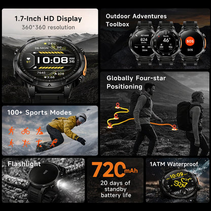 Hibousee Smartwatch Heren & Dames met Belfunctie – 100+ Sportmodi – Hartslagmeter – Waterdicht – Fitness Tracker – Zaklamp – Geschikt voor iOS & Android – 2 Bandjes