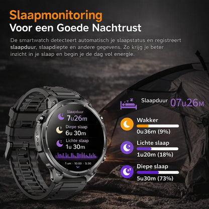 Hibousee Smartwatch Heren & Dames met Belfunctie – 100+ Sportmodi – Hartslagmeter – Waterdicht – Fitness Tracker – Zaklamp – Geschikt voor iOS & Android – 2 Bandjes