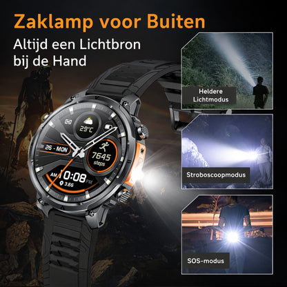 Hibousee Smartwatch Heren & Dames met Belfunctie – 100+ Sportmodi – Hartslagmeter – Waterdicht – Fitness Tracker – Zaklamp – Geschikt voor iOS & Android – 2 Bandjes