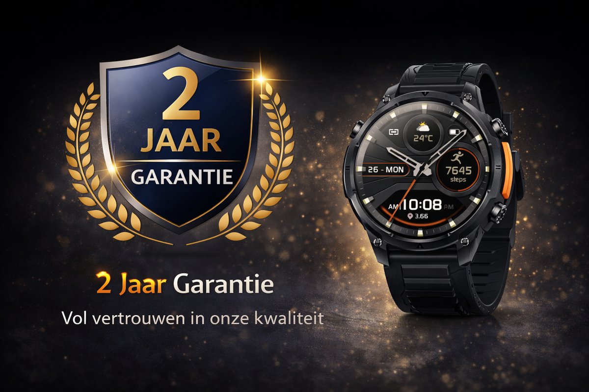Hibousee Smartwatch Heren & Dames met Belfunctie – 100+ Sportmodi – Hartslagmeter – Waterdicht – Fitness Tracker – Zaklamp – Geschikt voor iOS & Android – 2 Bandjes