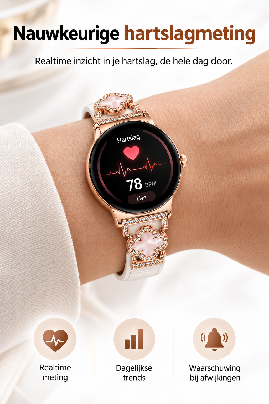 Hibousee Smartwatch for Women – Bluetooth Calling, Health & Fitness Tracking, Step Counter, Heart Rate Monitor & Sleep Monitor – iOS & Android – Includes 3 Straps