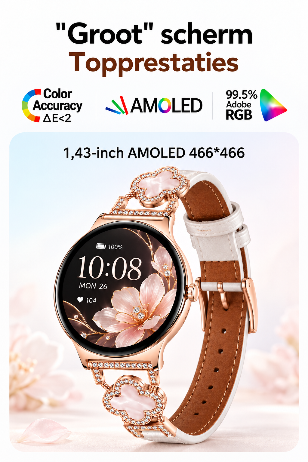 Hibousee Smartwatch for Women – Bluetooth Calling, Health & Fitness Tracking, Step Counter, Heart Rate Monitor & Sleep Monitor – iOS & Android – Includes 3 Straps
