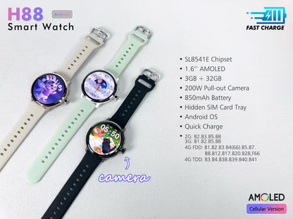 Hibousee 4G Smartwatch met Camera & SIM – Zelfstandig bellen zonder telefoon, AMOLED Display, Fitness- en Gezondheidstracker – Geschikt voor iOS & Android