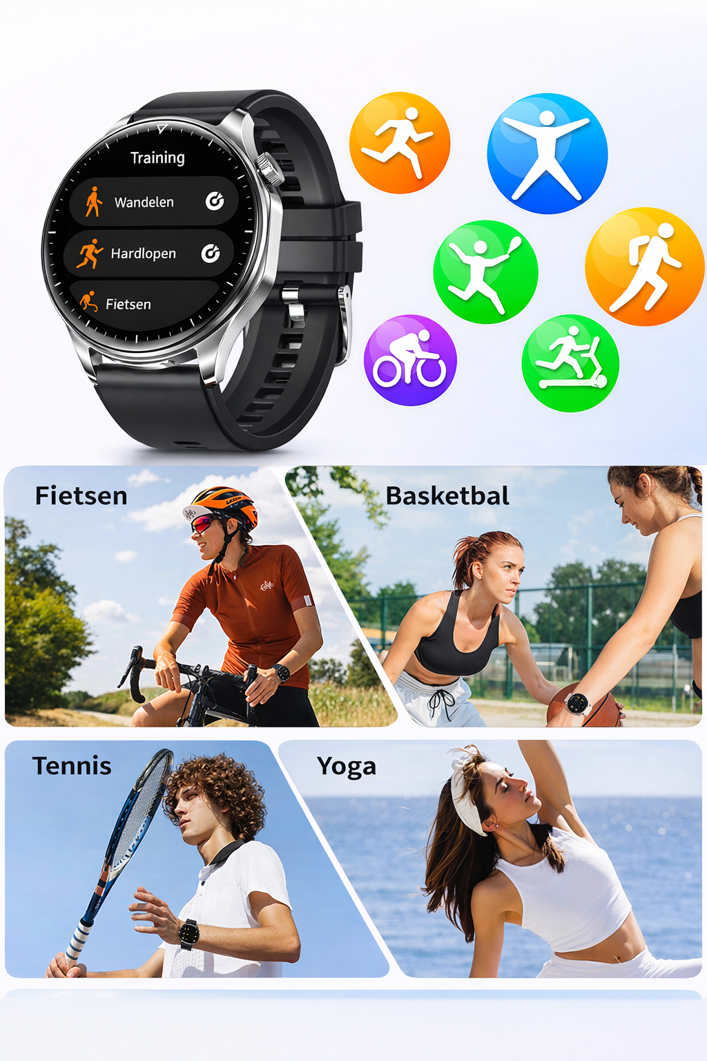 Hibousee Smartwatch voor Dames en Heren met Oordopjes (2-in-1) – Bluetooth Bellen, AMOLED scherm, Fitness- en Gezondheidstracker – iOS & Android