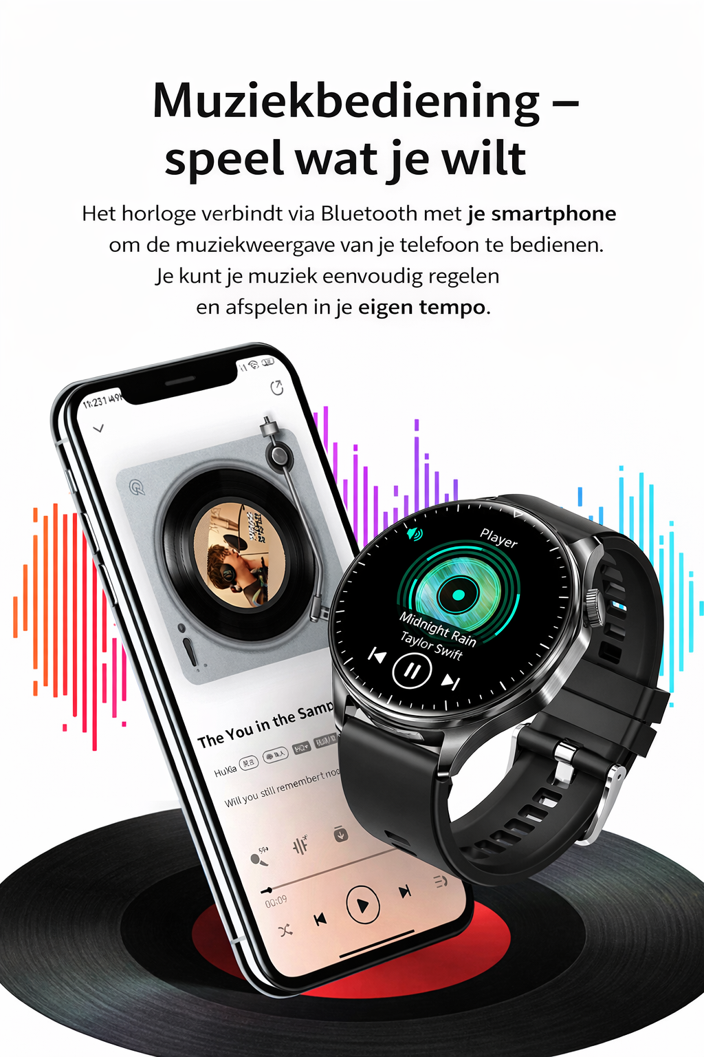 Hibousee Smartwatch voor Dames en Heren met Oordopjes (2-in-1) – Bluetooth Bellen, AMOLED scherm, Fitness- en Gezondheidstracker – iOS & Android