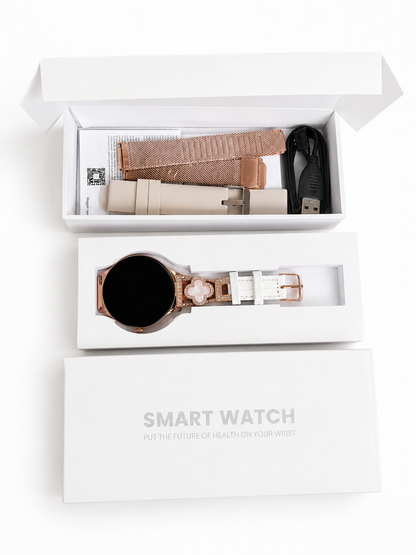 Hibousee Smartwatch voor Dames met Bluetooth Bellen, Gezondheid & Fitness Tracker – Stappenteller, Hartslagmeter, Slaapmonitor – iOS & Android - Incl 3 bandjes
