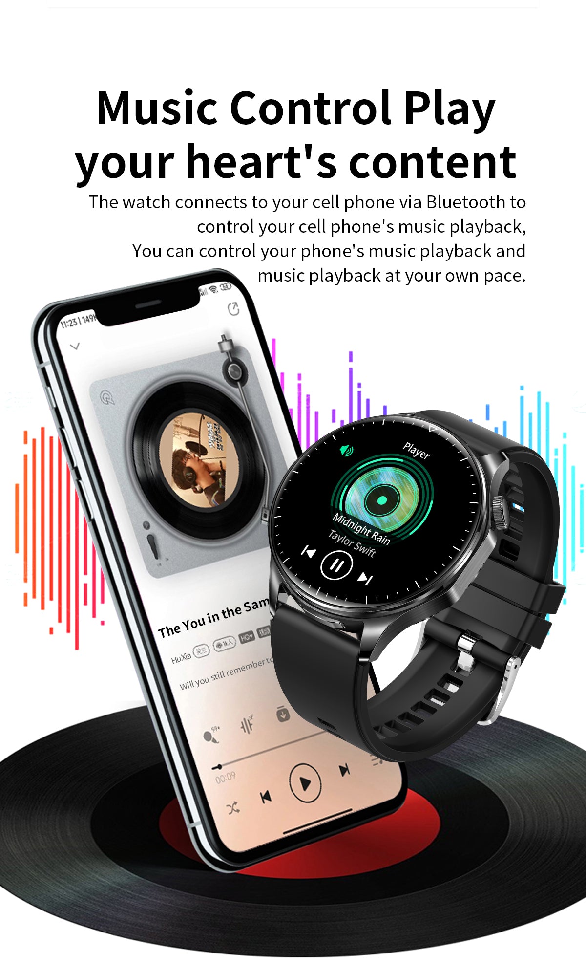 Hibousee Smartwatch with Built-in Earbuds T98