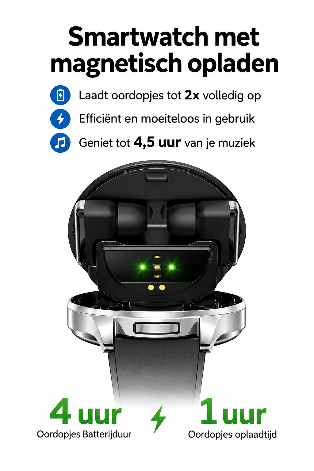 Hibousee Smartwatch for Women and Men with Earbuds (2-in-1) – Bluetooth Calling, AMOLED Display, Fitness & Health Tracker – iOS & Android