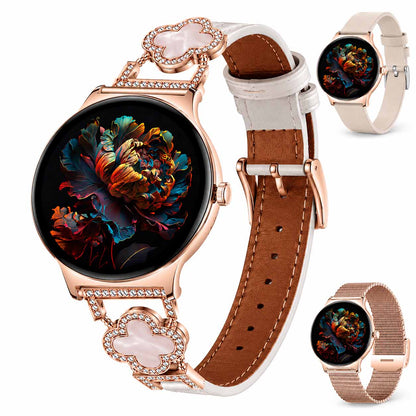 Hibousee smartwatch voor dames – bellen via Bluetooth, volgen van gezondheid en fitness, stappenteller, hartslagmeter en slaapmonitor – iOS en Android – inclusief 3 banden