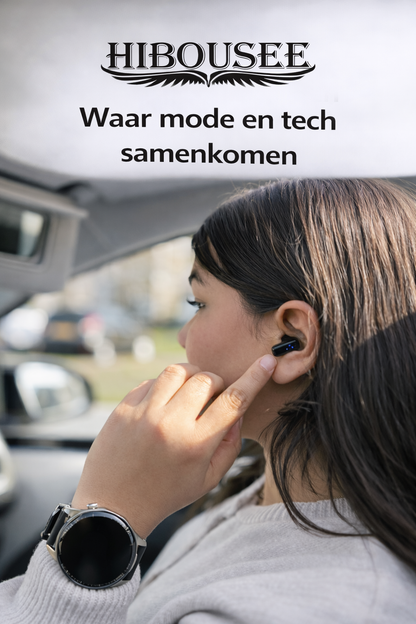 Hibousee Smartwatch voor Dames en Heren met Oordopjes (2-in-1) – Bluetooth Bellen, AMOLED scherm, Fitness- en Gezondheidstracker – iOS & Android